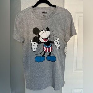 Disney Women’s Grey Mickey Mouse Graphic Tee with Blue & Red Accents Size S